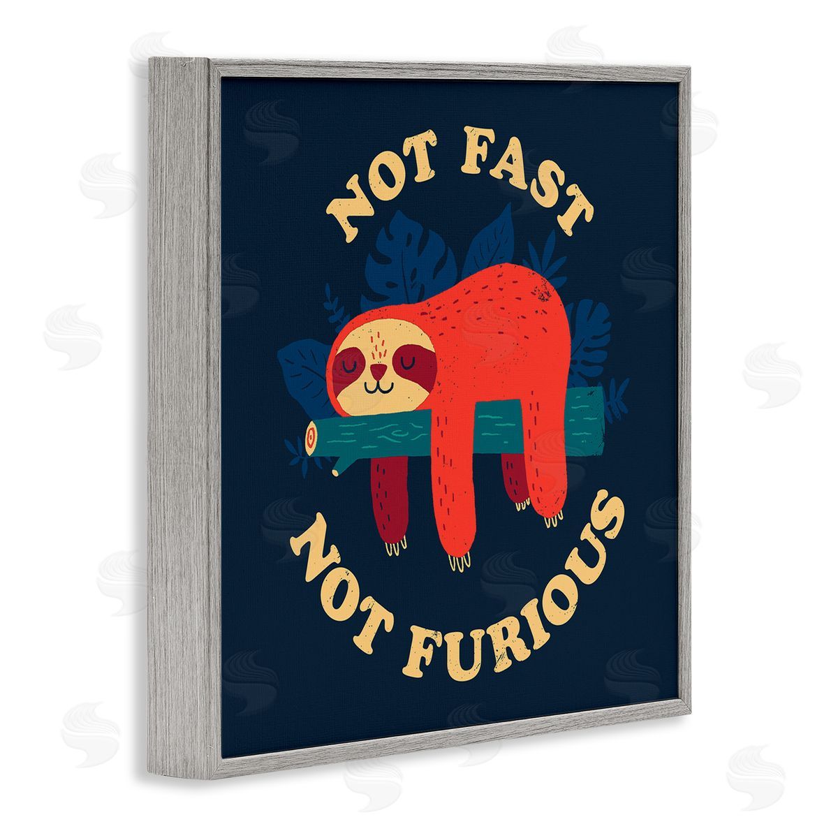 Michael Buxton Not Fast Furious Sleepy Orange Sloth Perched Branch  Gray Framed Glicee Wall Art Print