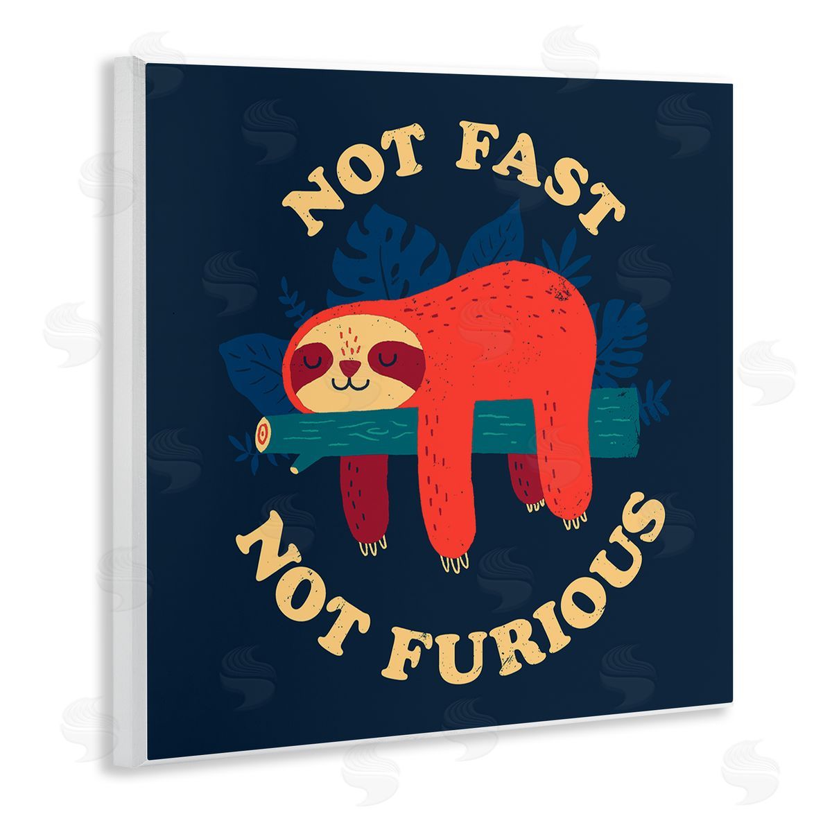 Michael Buxton Not Fast Furious Sleepy Orange Sloth Perched Branch  Wooden Wall Plaque Art Print