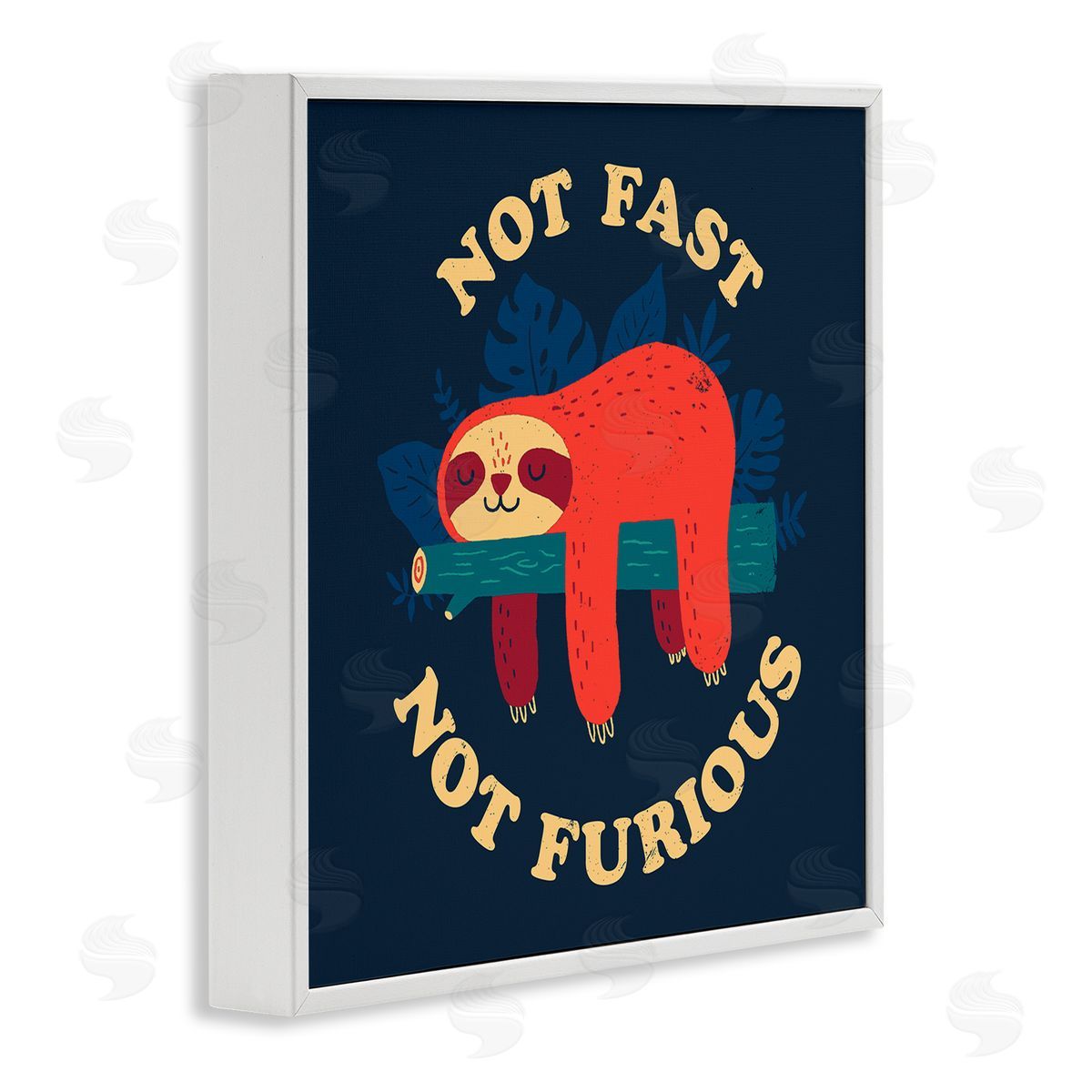 Michael Buxton Not Fast Furious Sleepy Orange Sloth Perched Branch  White Framed Glicee Wall Art Print