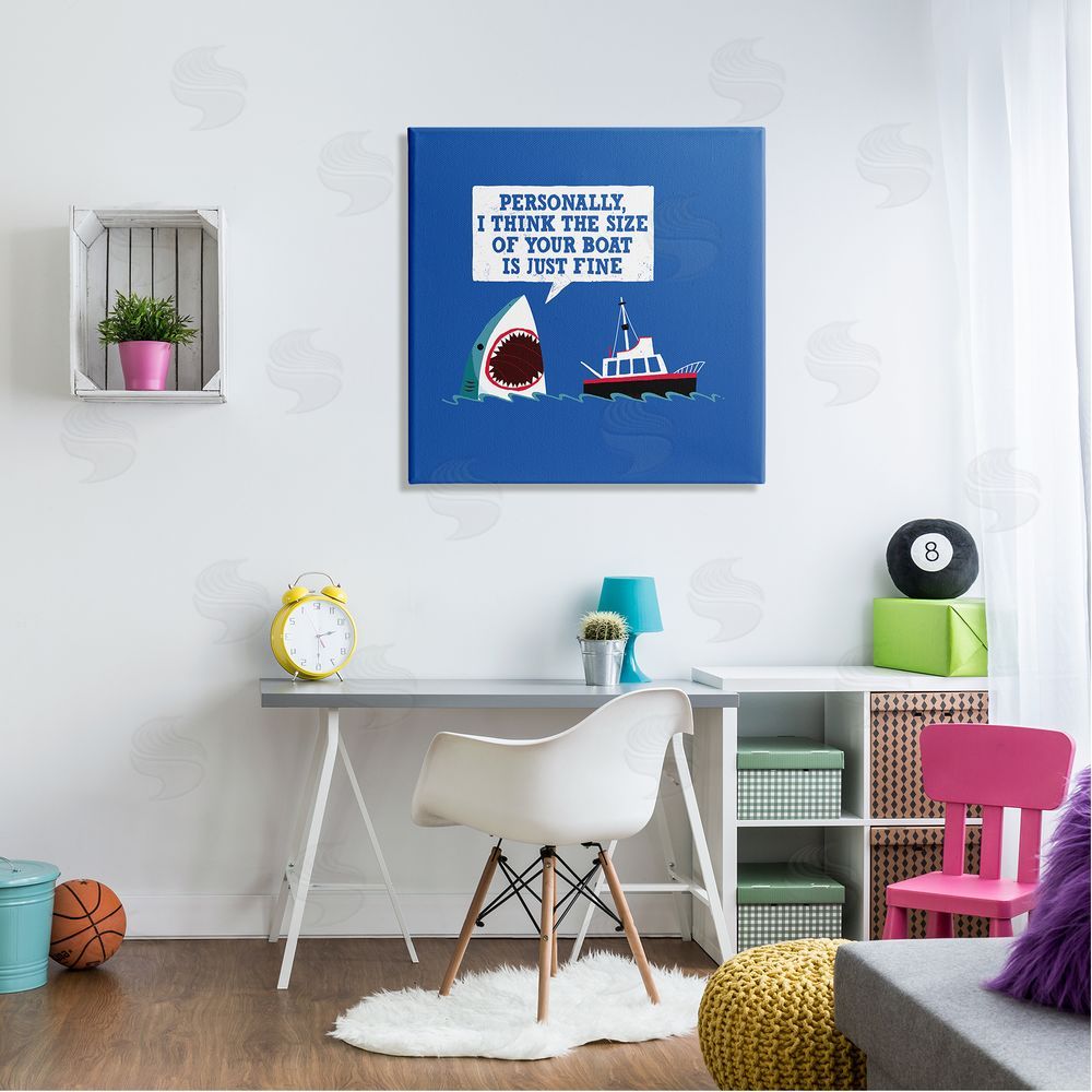 Michael Buxton Silly Shark Eating Boat Ship Blue Ocean Waves  Canvas Wall Art in Room