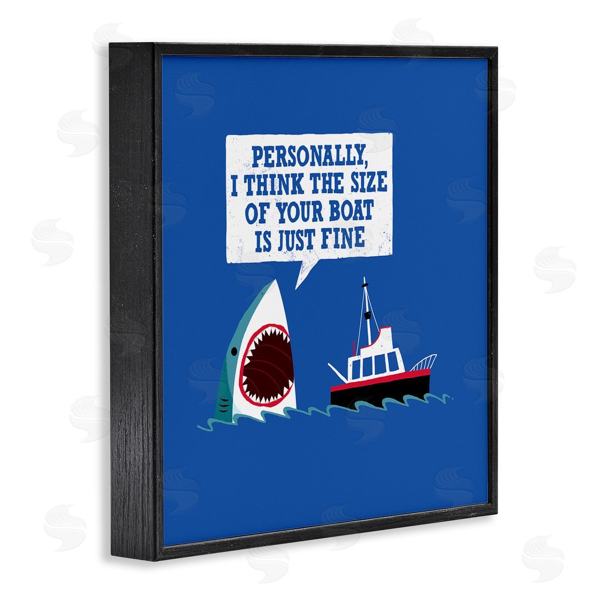 Michael Buxton Silly Shark Eating Boat Ship Blue Ocean Waves  Black Framed Glicee Wall Art Print