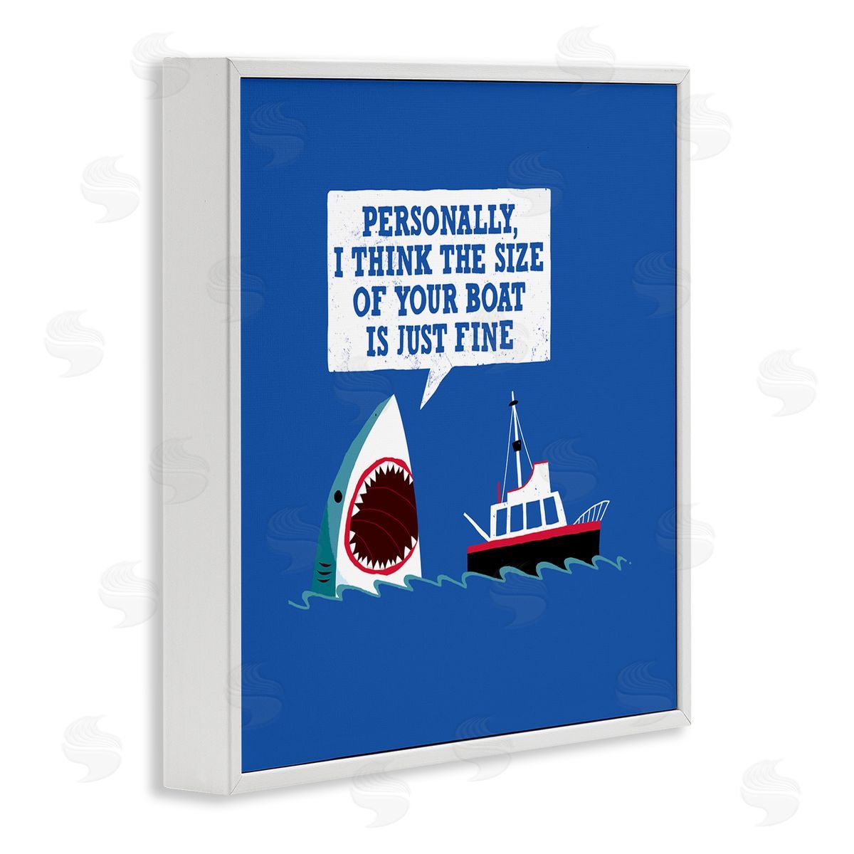 Michael Buxton Silly Shark Eating Boat Ship Blue Ocean Waves  White Framed Glicee Wall Art Print