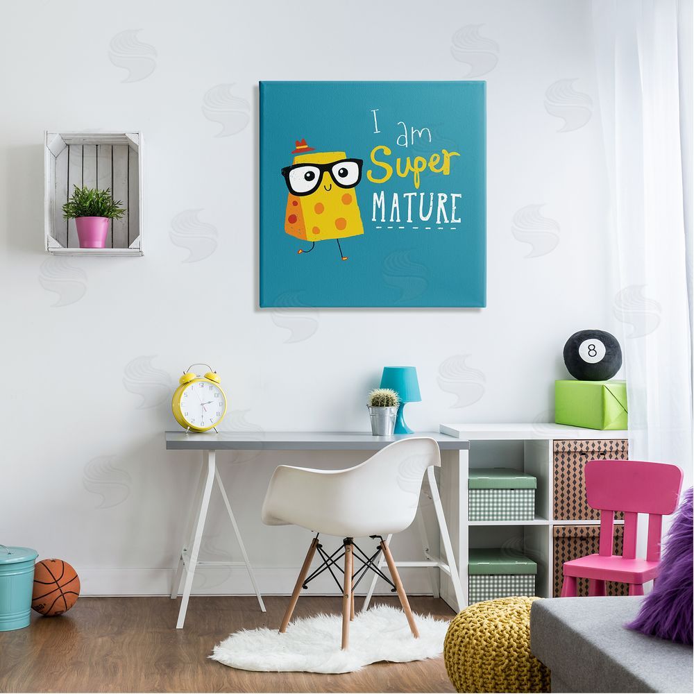 Michael Buxton Super Mature Swiss Cheese Humor Phrase Typography Canvas Wall Art in Room