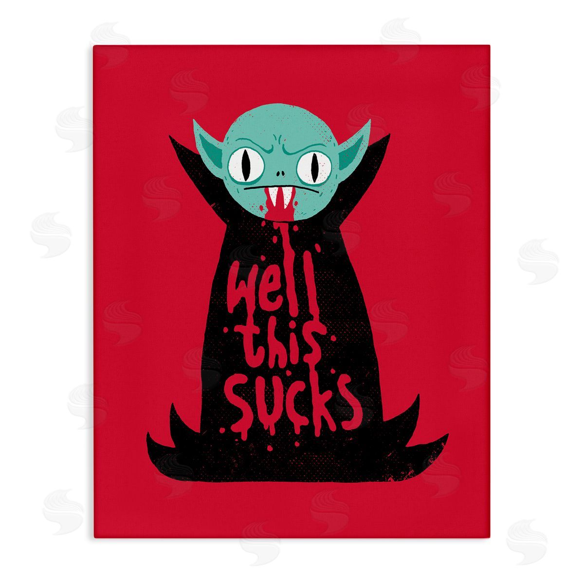 Michael Buxton Well This Sucks Vampire Drinking Blood Witty Phrase Stretched Canvas Wall Art Print