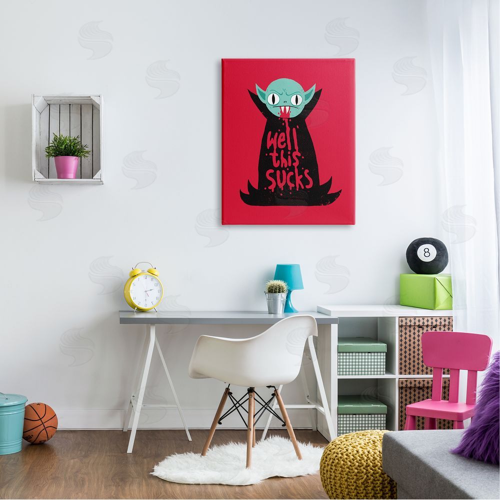 Michael Buxton Well This Sucks Vampire Drinking Blood Witty Phrase Canvas Wall Art Print in Room