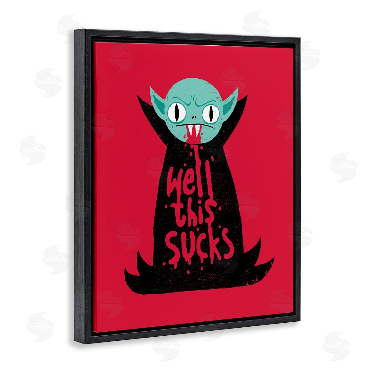 Michael Buxton Well This Sucks Vampire Drinking Blood Witty Phrase Black Floating Frame Canvas Wall Art Print
