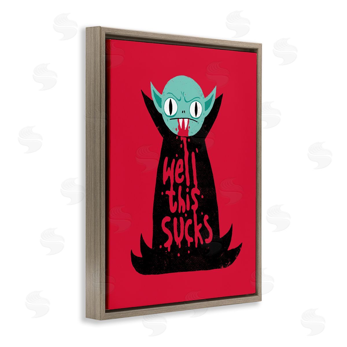 Michael Buxton Well This Sucks Vampire Drinking Blood Witty Phrase Brown Floating Frame Canvas Wall Art Print