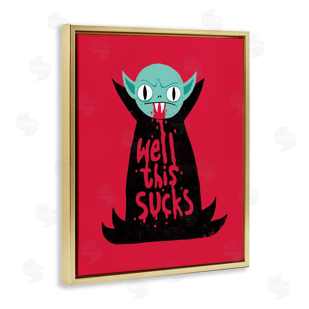Michael Buxton Well This Sucks Vampire Drinking Blood Witty Phrase Gold Floating Frame Canvas Wall Art Print
