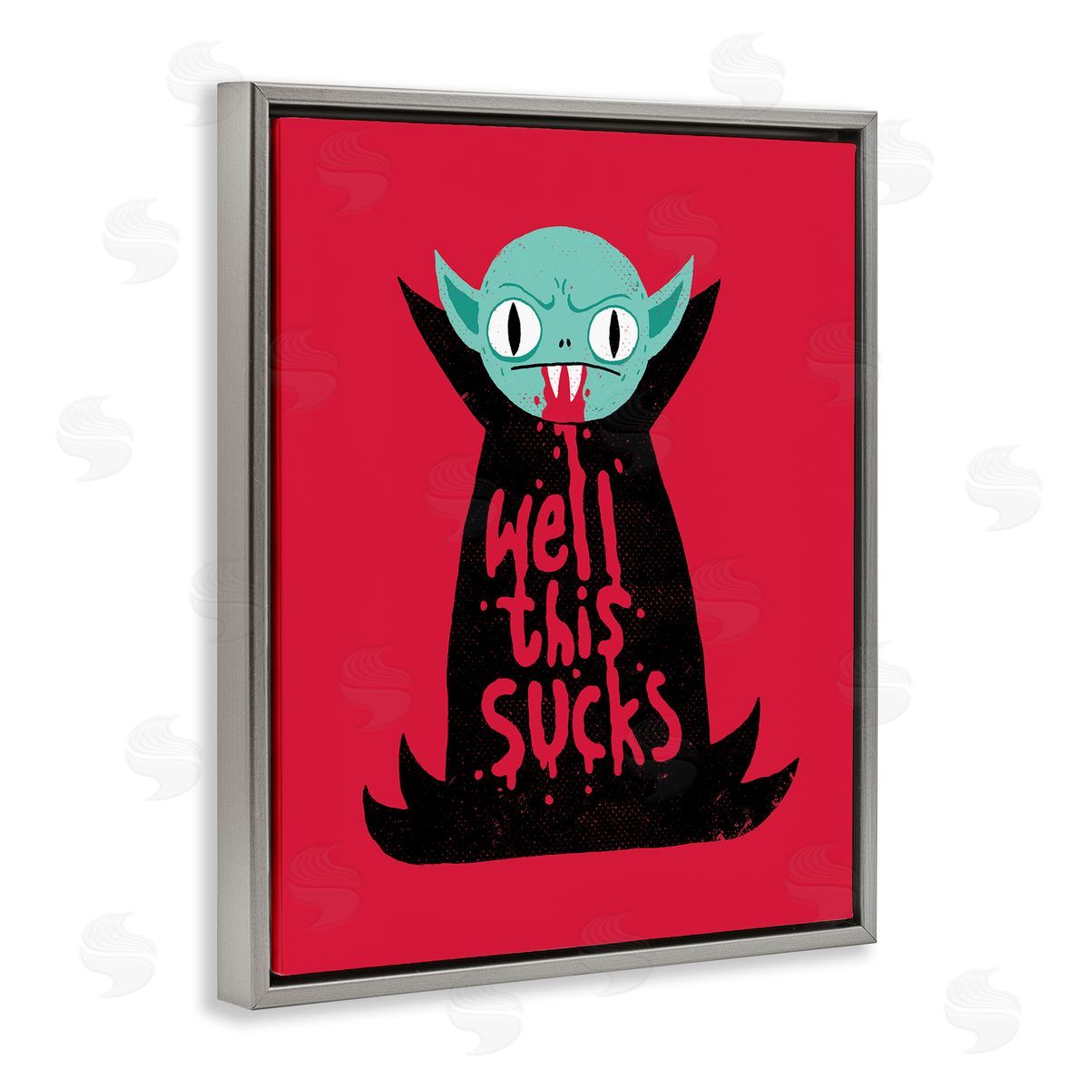 Michael Buxton Well This Sucks Vampire Drinking Blood Witty Phrase Gray Floating Frame Canvas Wall Art Print
