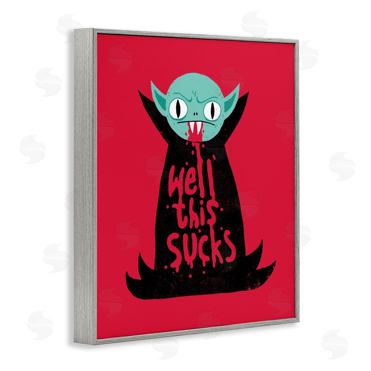 Michael Buxton Well This Sucks Vampire Drinking Blood Witty Phrase Gray Framed Giclee Wall Art Print