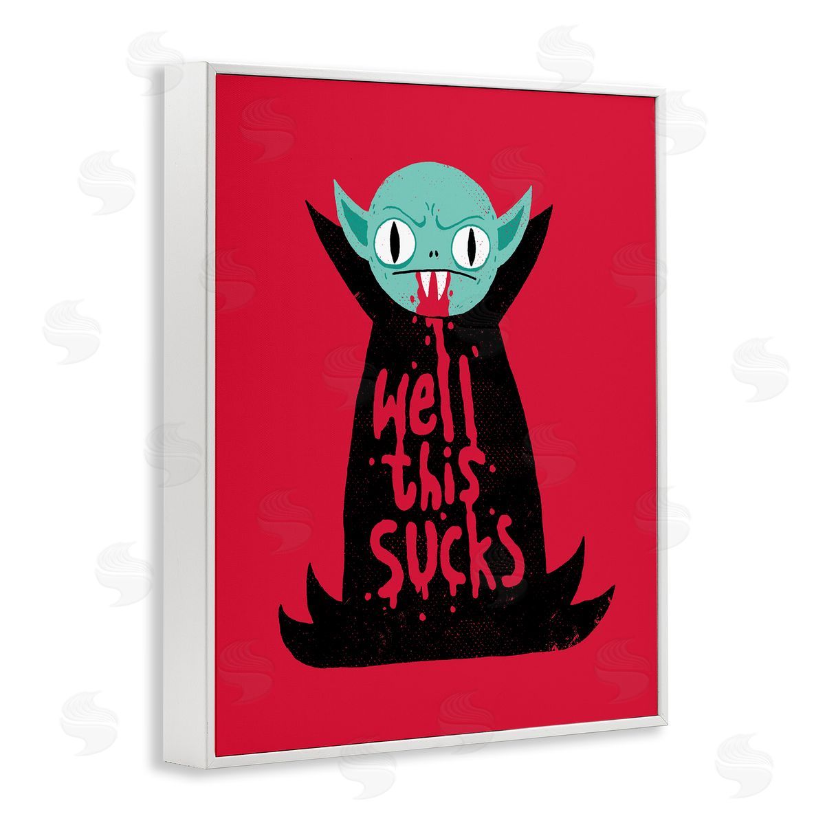 Michael Buxton Well This Sucks Vampire Drinking Blood Witty Phrase White Framed Giclee Wall Art Print