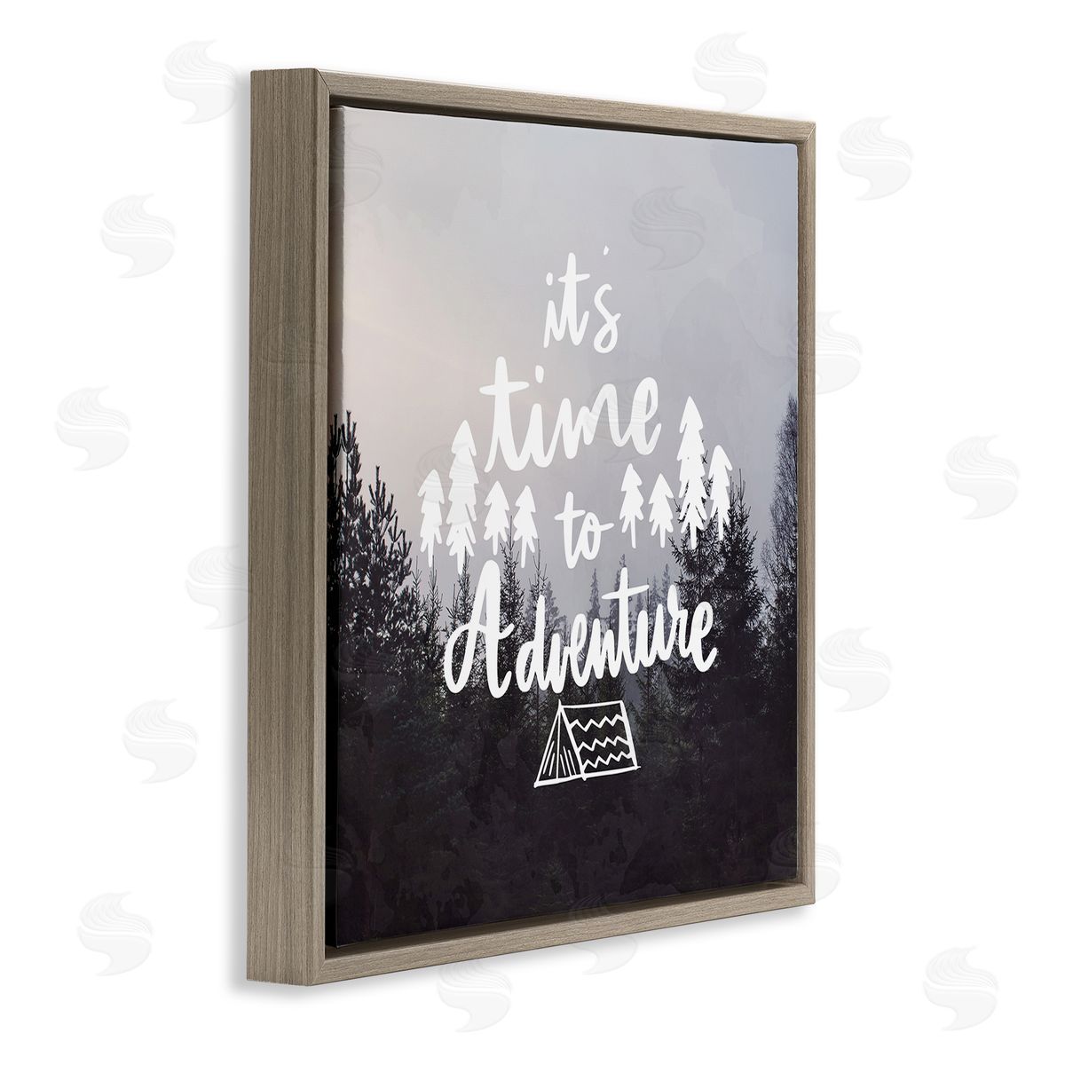 Anne Bailey Time To Adventure Woodlands Camping Tent Calligraphy Accent Brown Floating Frame Canvas Wall Art Print