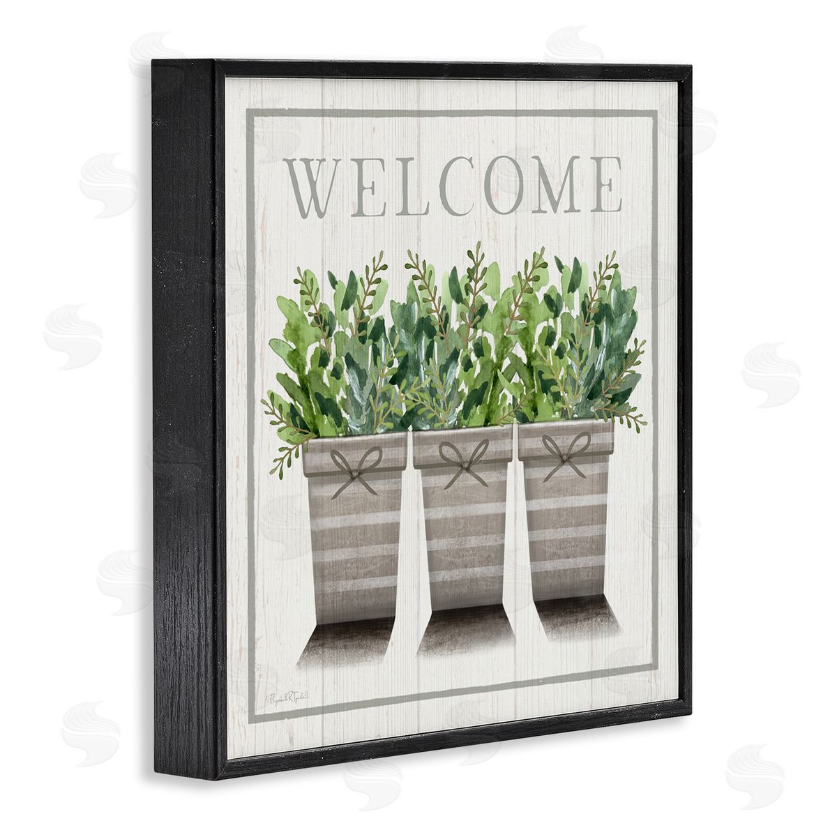 Elizabeth Tyndall Welcome Sign Cottage Theme Potted Plants Botanicals Black Framed Glicee Wall Art Print