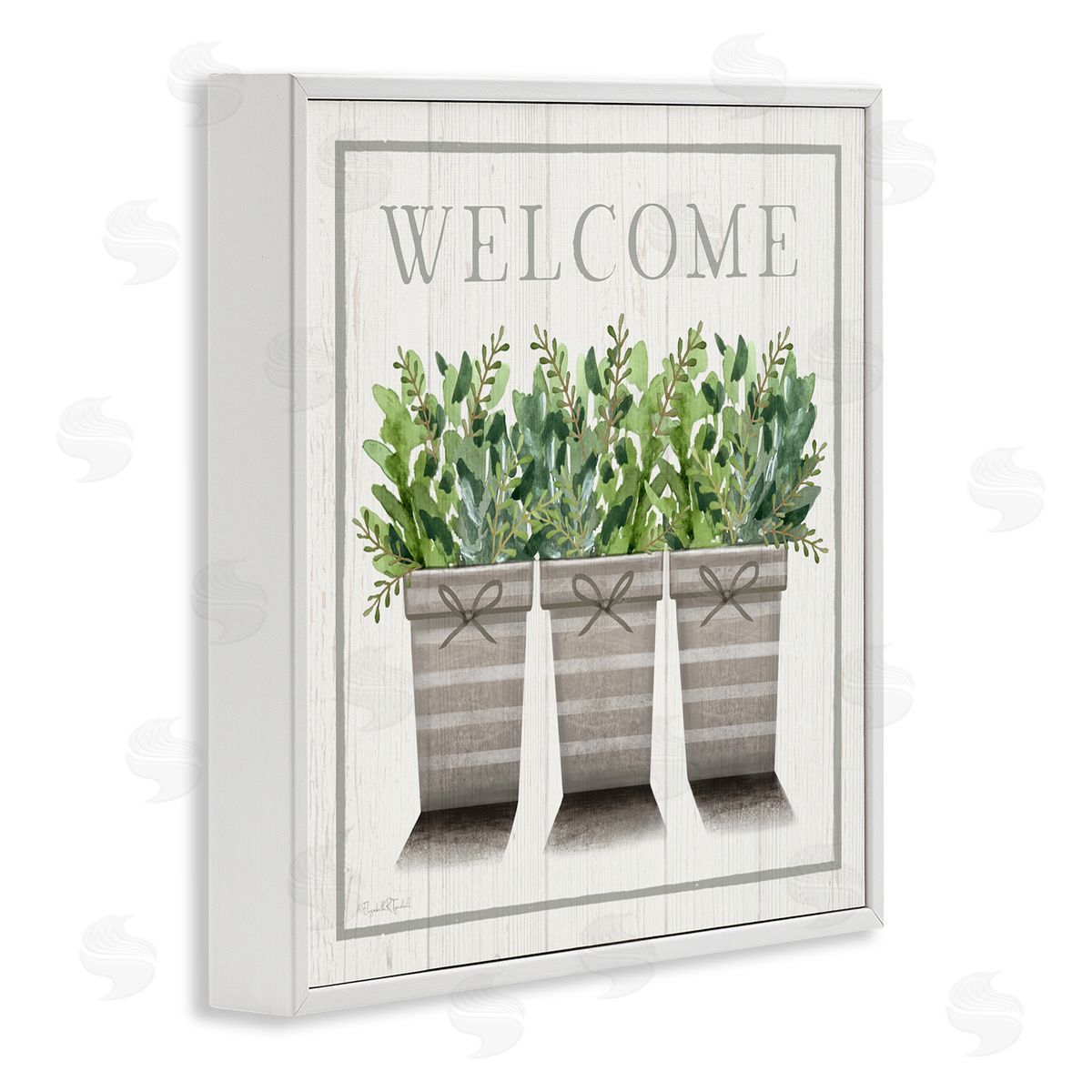 Elizabeth Tyndall Welcome Sign Cottage Theme Potted Plants Botanicals White Framed Glicee Wall Art Print