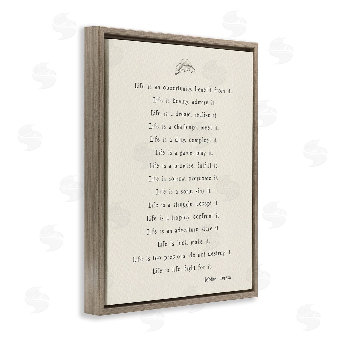 Uplifting Spiritual Mother Theresa Quote Brown Floating Frame Canvas Wall Art, Home Decor by Amy Brinkman