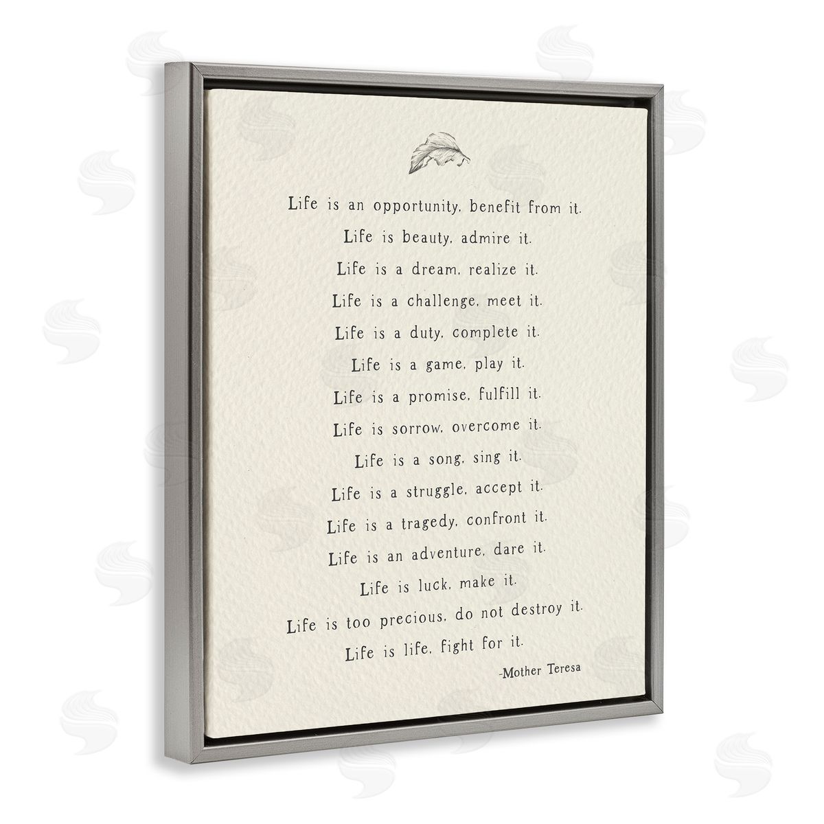 Uplifting Spiritual Mother Theresa Quote Grey Floating Frame Canvas Wall Art, Home Decor by Amy Brinkman