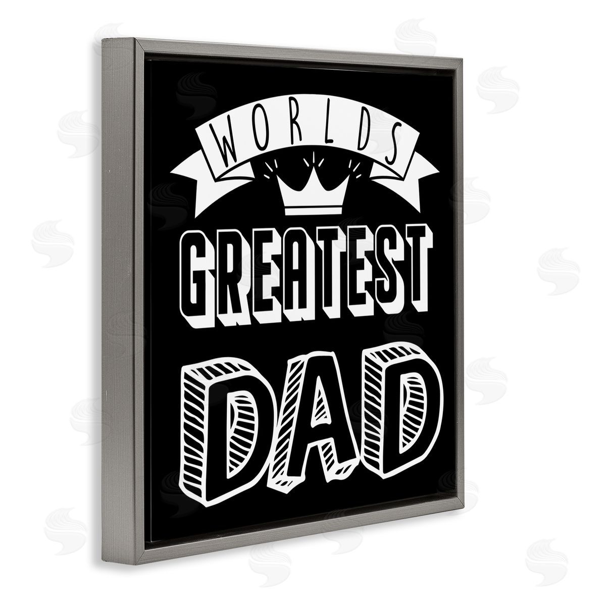 Marcus Prime Worlds Greatest Dad Cool Varied Typography Crown Design Gray Floating Frame Canvas Wall Art Print