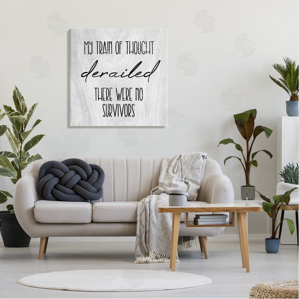 Stupell Studio Train Of Thought Witty Quote Rustic Pattern Background Canvas Wall Art in Room