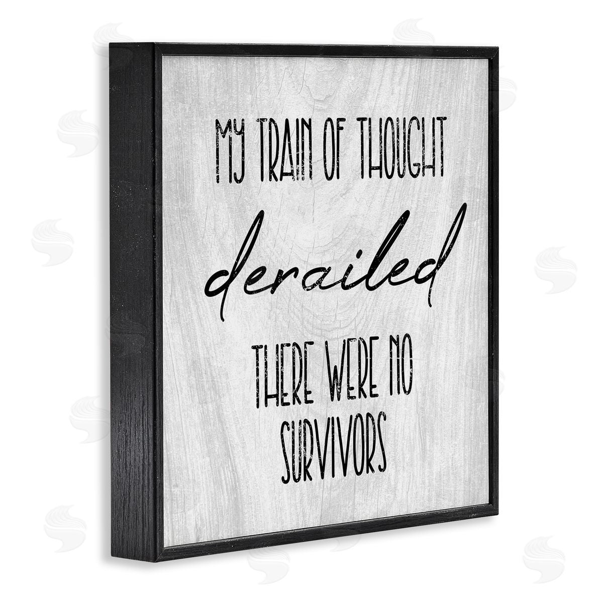 Stupell Studio Train Of Thought Witty Quote Rustic Pattern Background Black Framed Glicee Wall Art Print