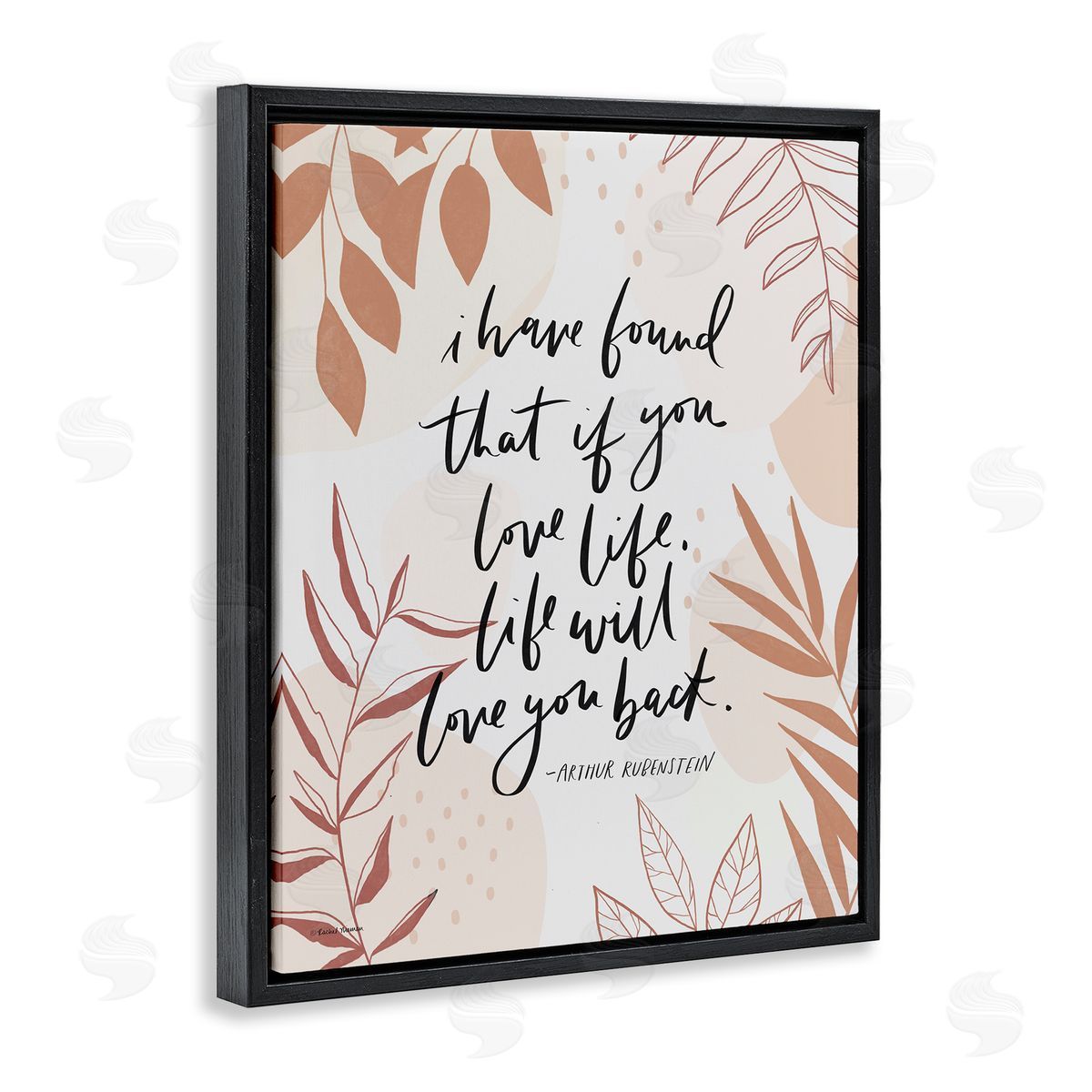 Rachel Nieman Meaningful Love Life Calligraphy Botanical Patterned  Black Floating Frame Canvas Wall Art Print