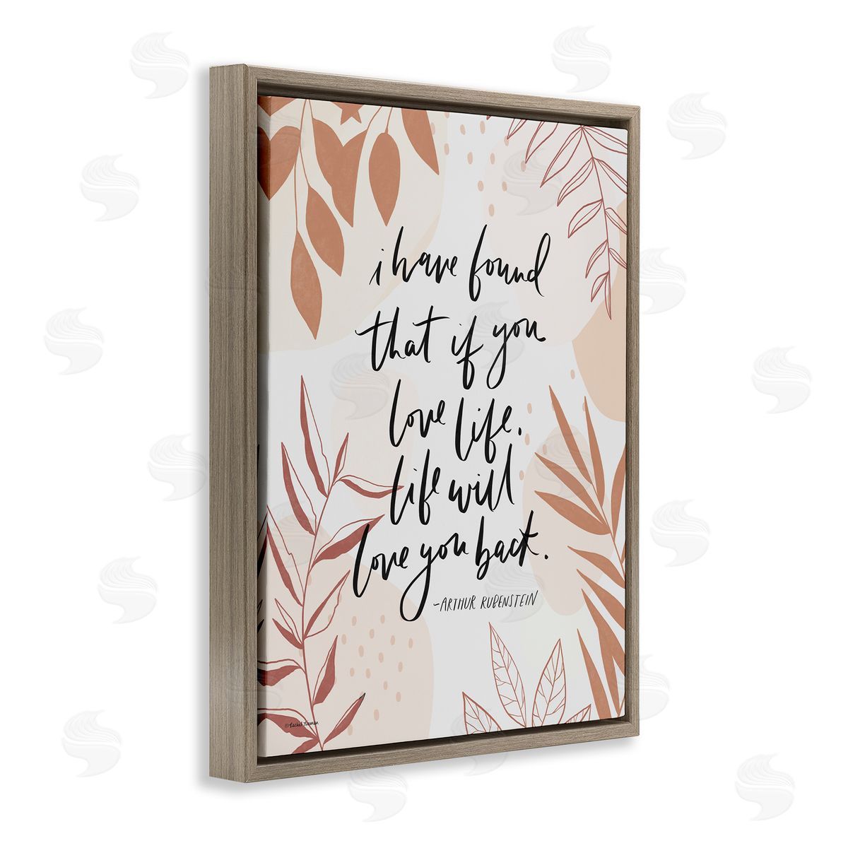 Rachel Nieman Meaningful Love Life Calligraphy Botanical Patterned  Brown Floating Frame Canvas Wall Art Print