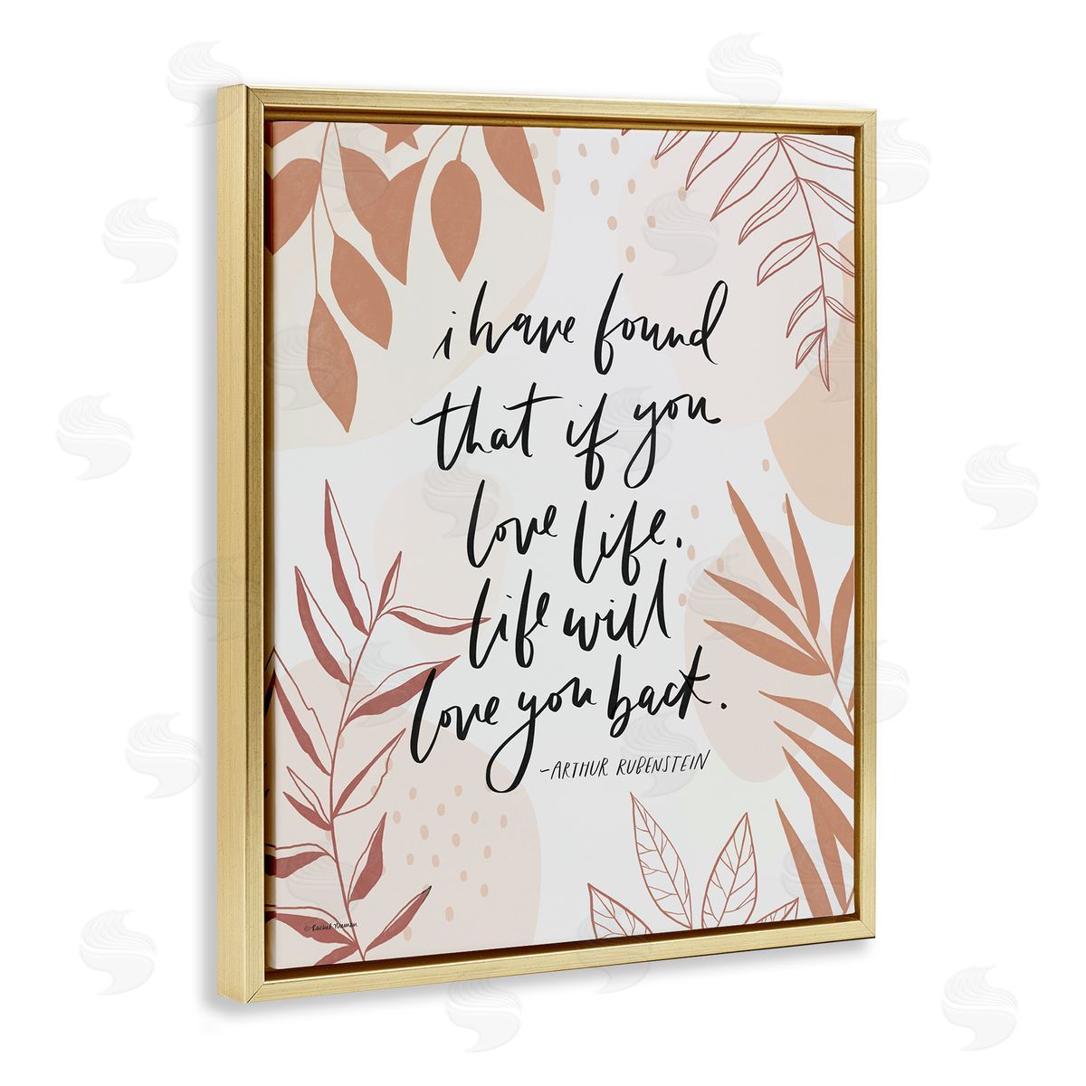 Rachel Nieman Meaningful Love Life Calligraphy Botanical Patterned  Gold Floating Frame Canvas Wall Art Print