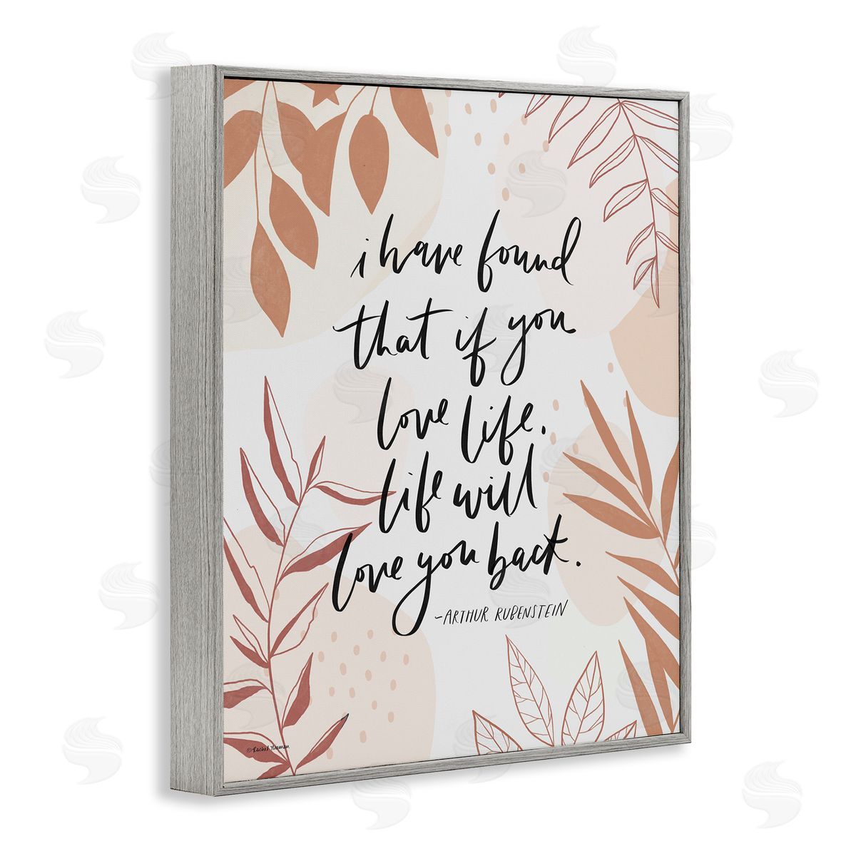 Rachel Nieman Meaningful Love Life Calligraphy Botanical Patterned  Gray Framed Giclee Wall Art Print