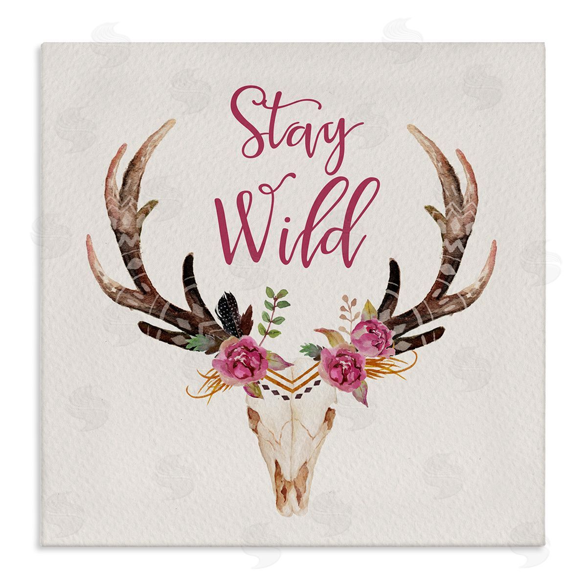Amy Brinkman Stay Wild Boho Chic Floral Deer Skull Antlers  Stretched Canvas Wall Art Print