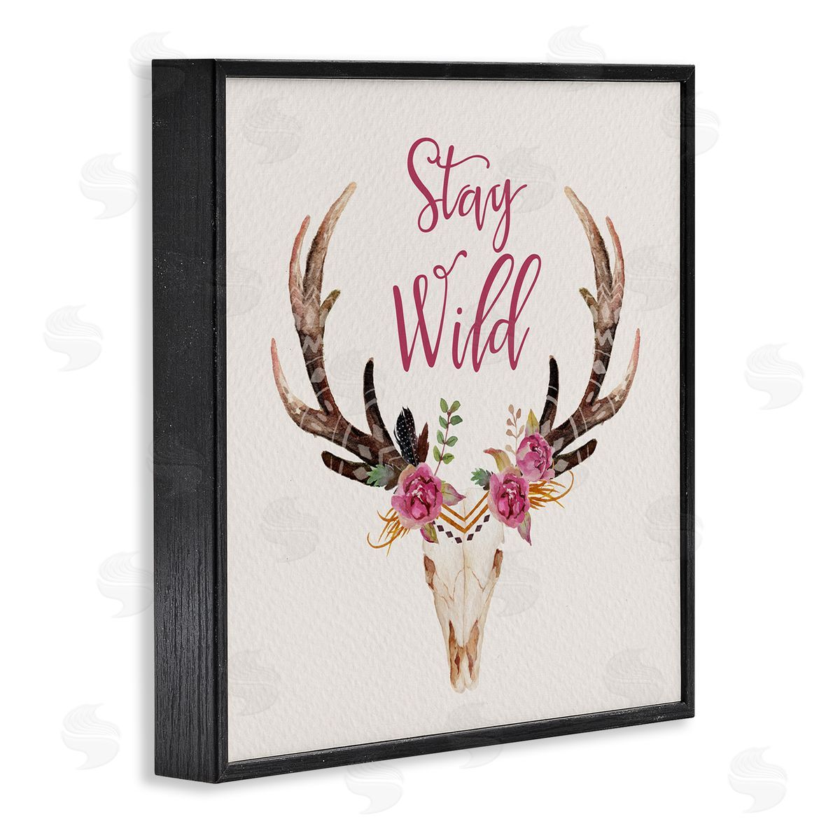 Amy Brinkman Stay Wild Boho Chic Floral Deer Skull Antlers  Black Framed Glicee Wall Art Print