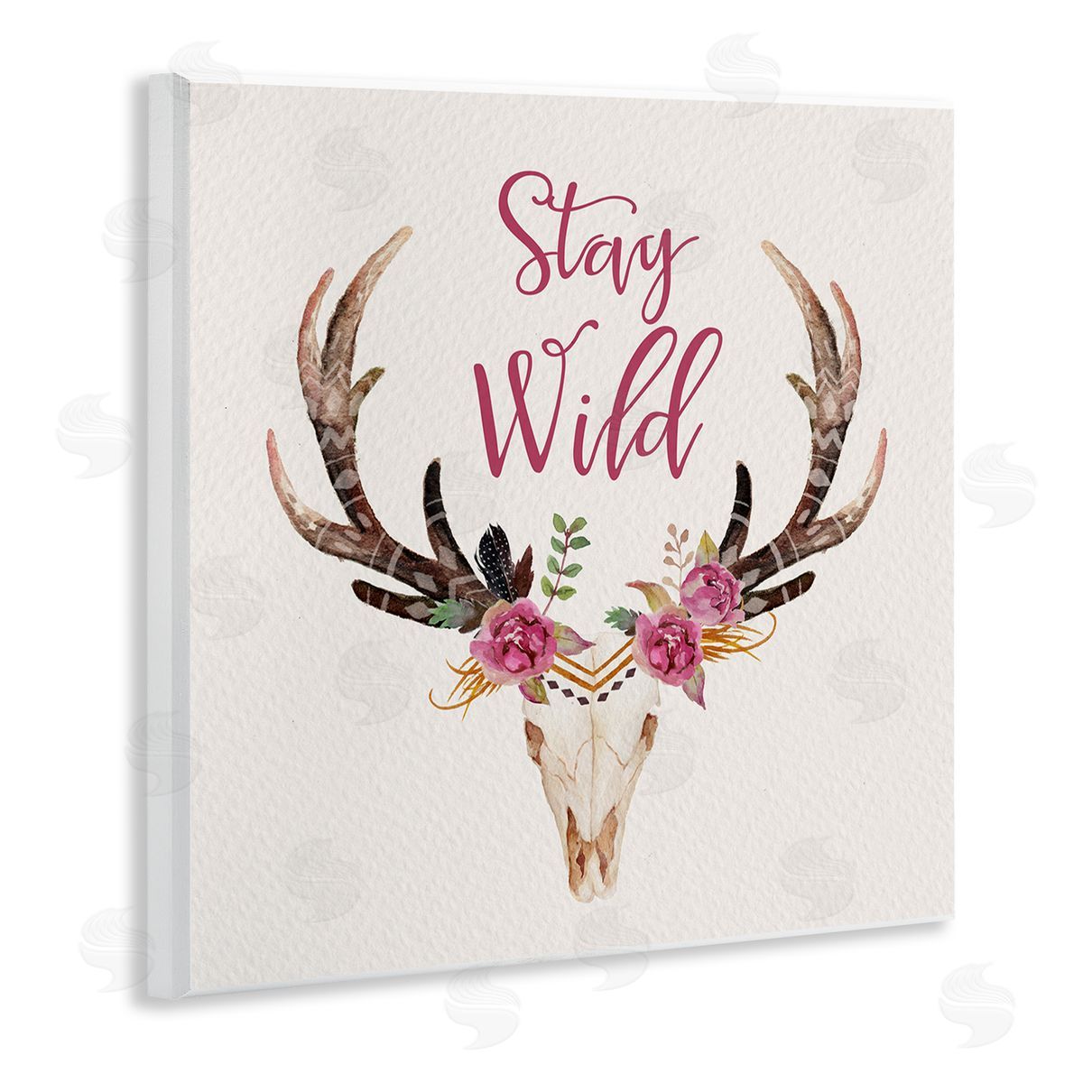 Amy Brinkman Stay Wild Boho Chic Floral Deer Skull Antlers  Wooden Wall Plaque Art Print