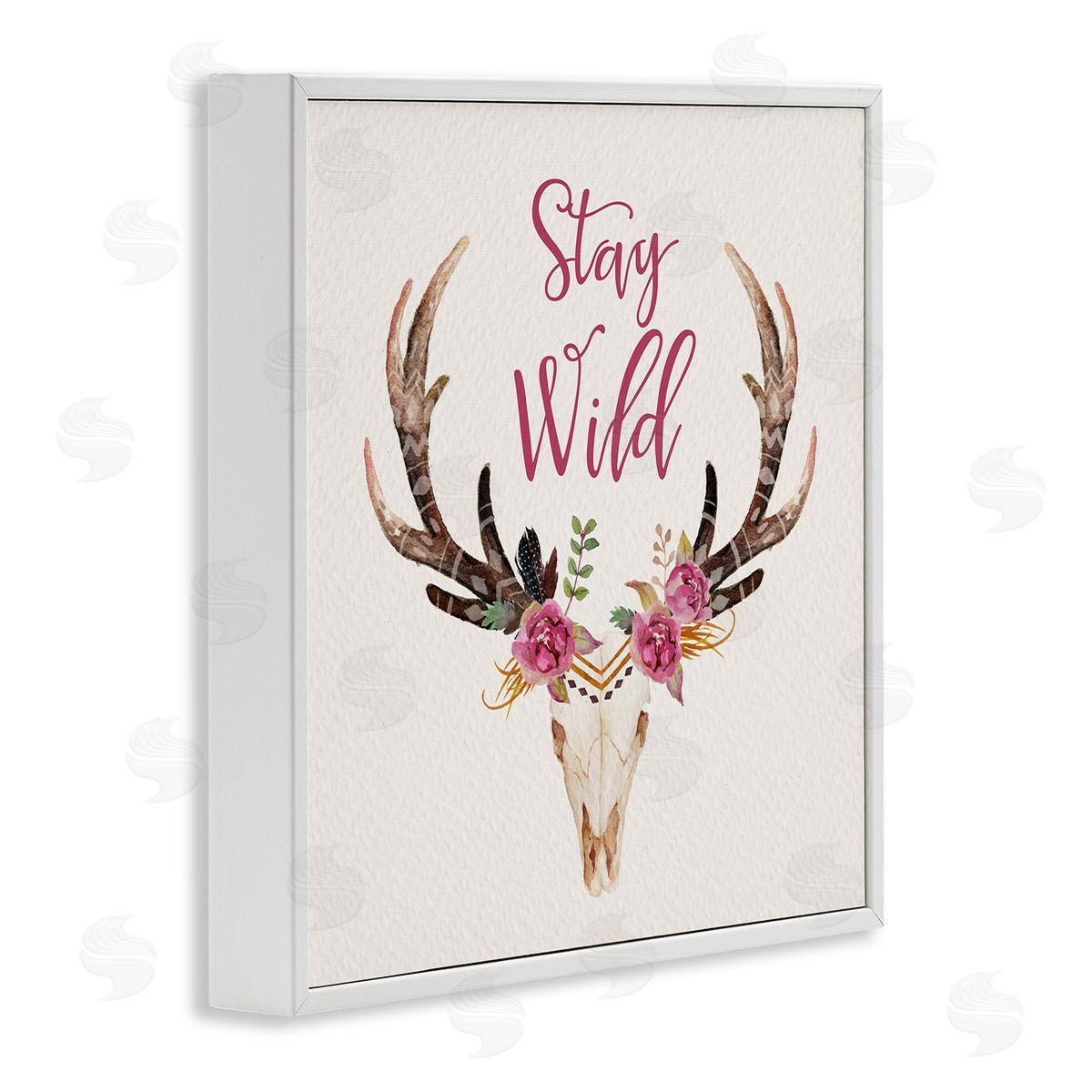 Amy Brinkman Stay Wild Boho Chic Floral Deer Skull Antlers  White Framed Glicee Wall Art Print