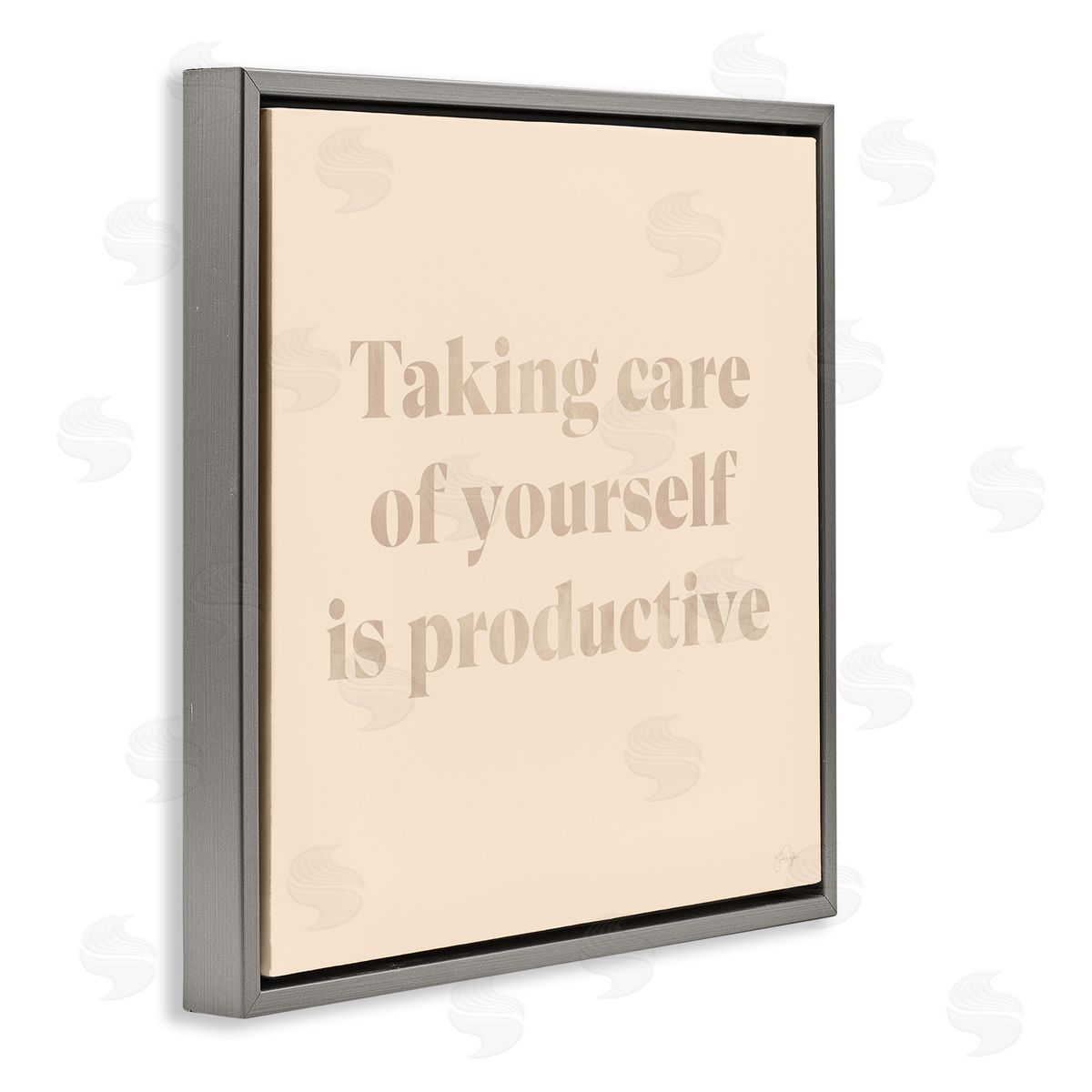Yass Naffas Designs Taking Care Of Yourself Comforting Motivational Phrase  Gray Floating Frame Canvas Wall Art Print