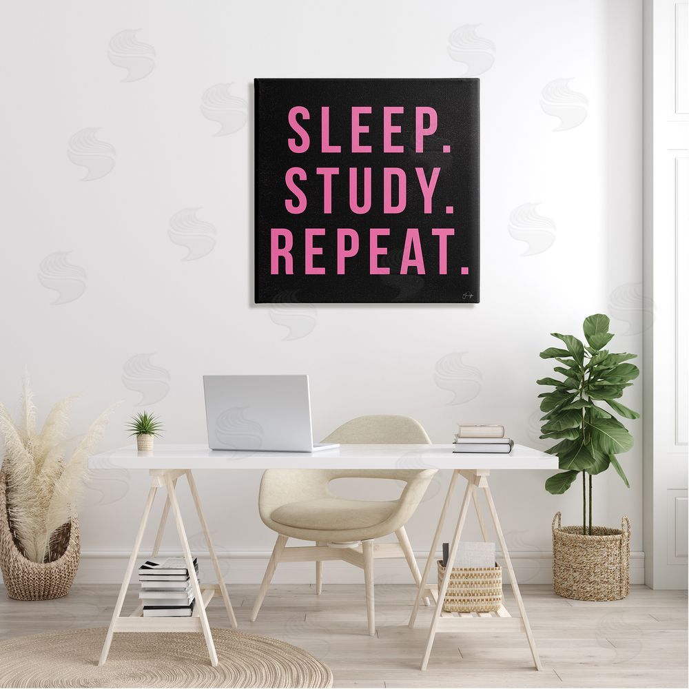 Yass Naffas Designs Sleep Study Repeat Black & Pink Student Typography  Canvas Wall Art in Room