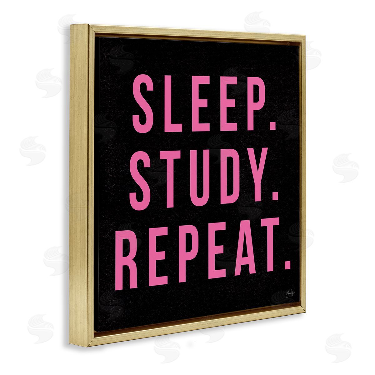 Yass Naffas Designs Sleep Study Repeat Black & Pink Student Typography  Gold Floating Frame Canvas Wall Art Print