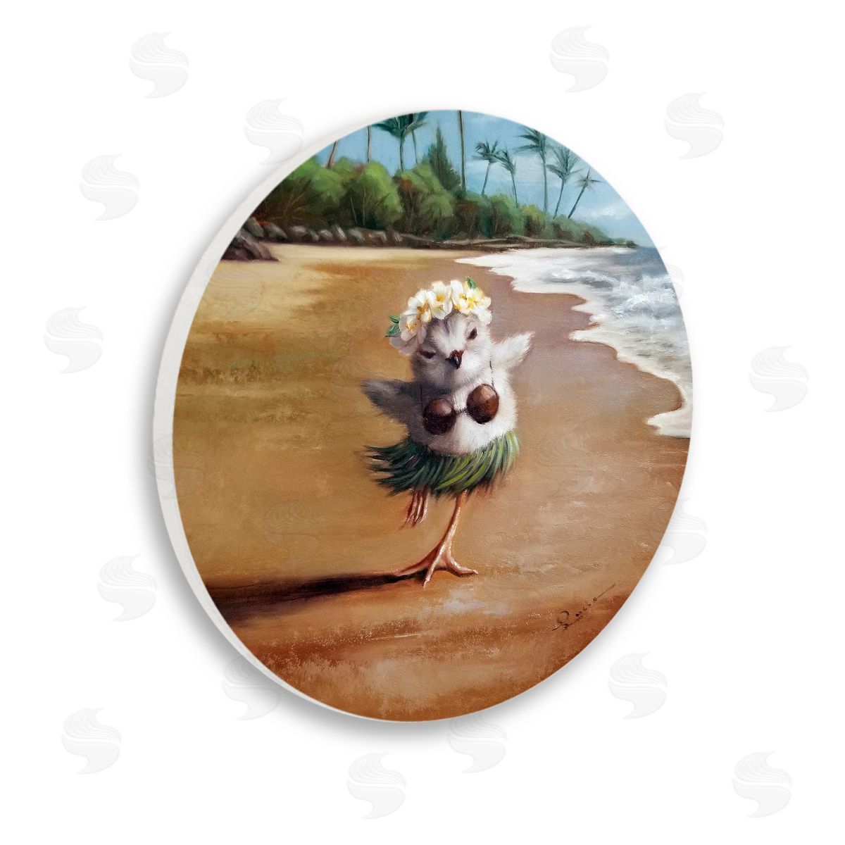 Lucia Heffernan Hula Dancing Chick Tropical Shoreline Beach Painting Wooden Wall Plaque Art Print