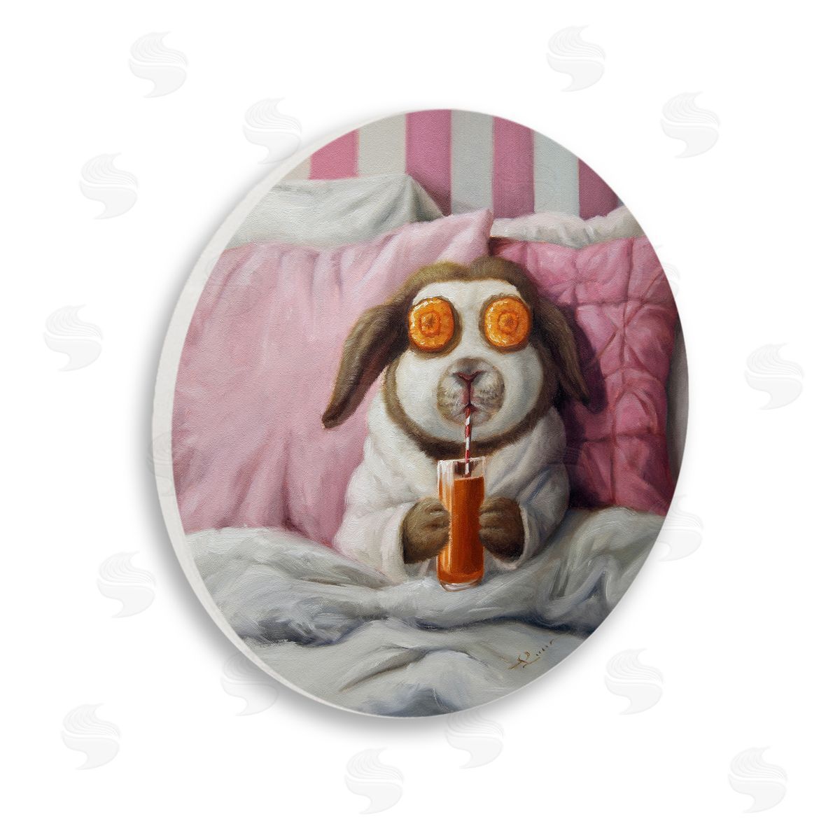 Lucia Heffernan Endearing Spa Night Rabbit Pink Cushions Painting  Wooden Wall Plaque Art Print
