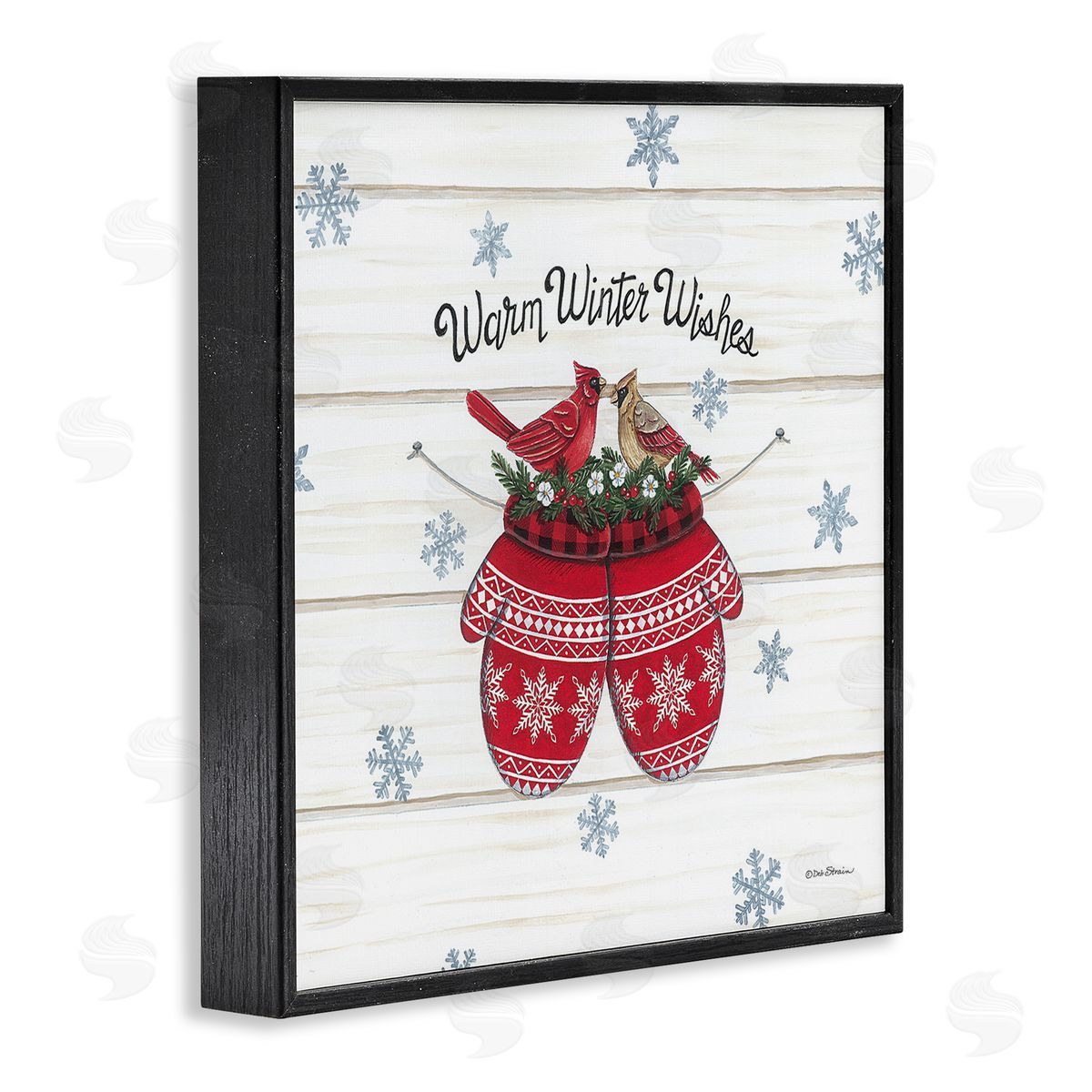 Deb Strain Warm Winter Wishes Cardinals Perched Festive Mittens  Black Framed Glicee Wall Art Print
