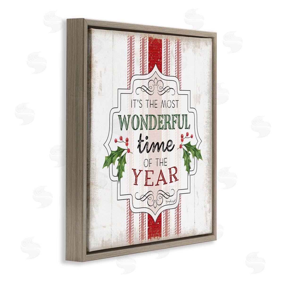 Festive Holiday Rustic Stripes Brown Floating Frame Canvas Wall Art, Home Decor by Jennifer Pugh