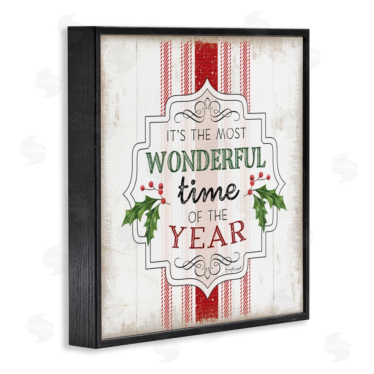 Festive Holiday Rustic Stripes Black Frame Print Wall Art, Home Decor by Jennifer Pugh