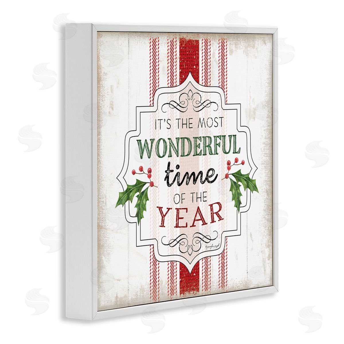 Festive Holiday Rustic Stripes White Frame Print Wall Art, Home Decor by Jennifer Pugh