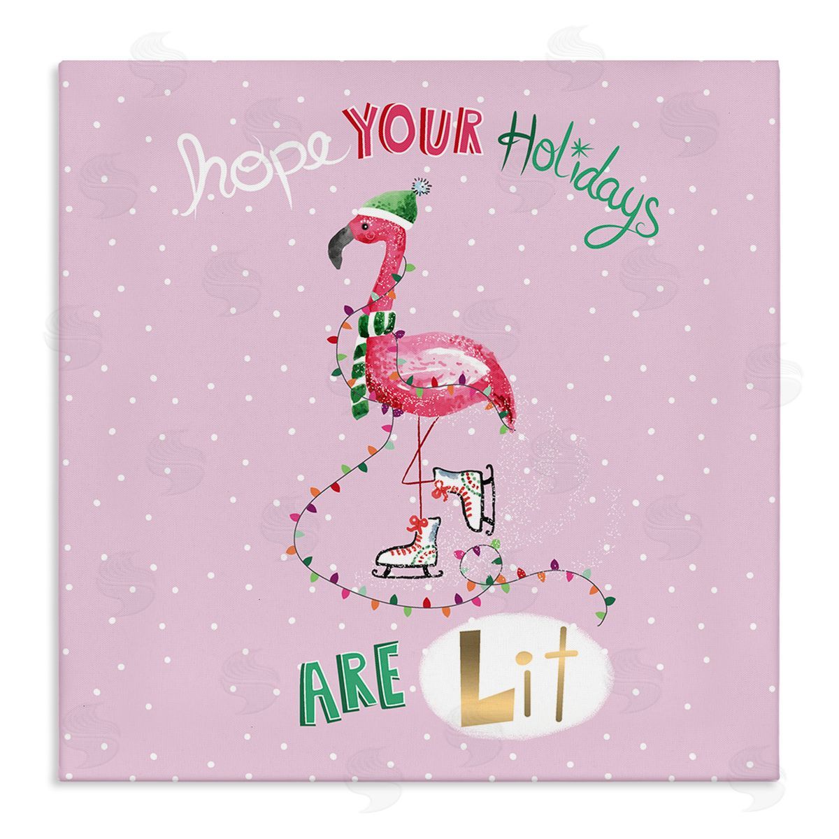 Sharon Lee Lit Holidays Sassy Festive Flamingo Pink Polka Dots Stretched Canvas Wall Art Print
