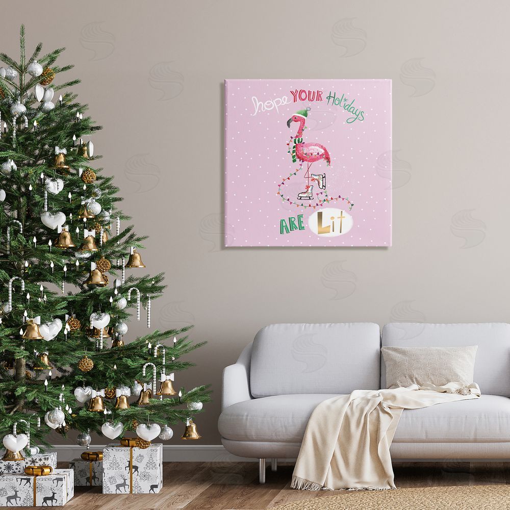 Sharon Lee Lit Holidays Sassy Festive Flamingo Pink Polka Dots Canvas Wall Art in Room