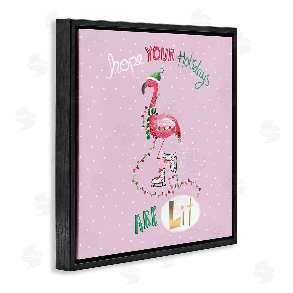 Sharon Lee Lit Holidays Sassy Festive Flamingo Pink Polka Dots Black Floating Frame Canvas Wall Art Print