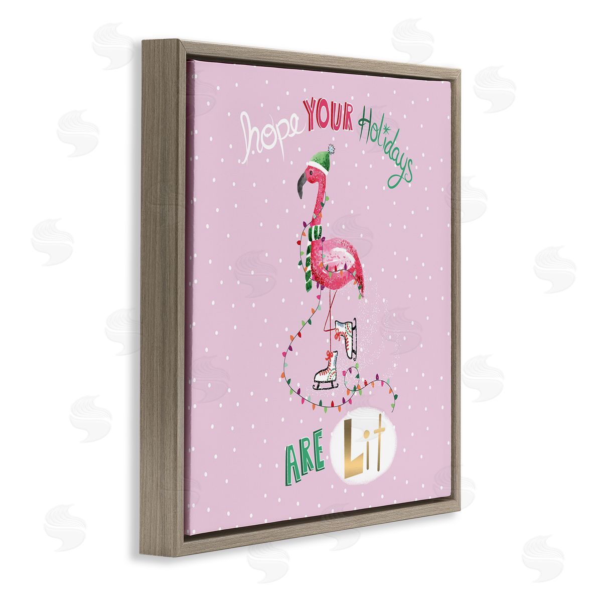 Sharon Lee Lit Holidays Sassy Festive Flamingo Pink Polka Dots Brown Floating Frame Canvas Wall Art Print