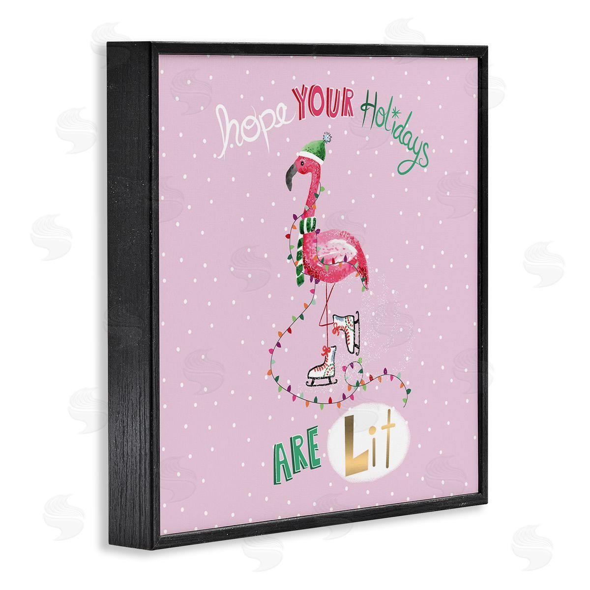 Sharon Lee Lit Holidays Sassy Festive Flamingo Pink Polka Dots Black Framed Glicee Wall Art Print