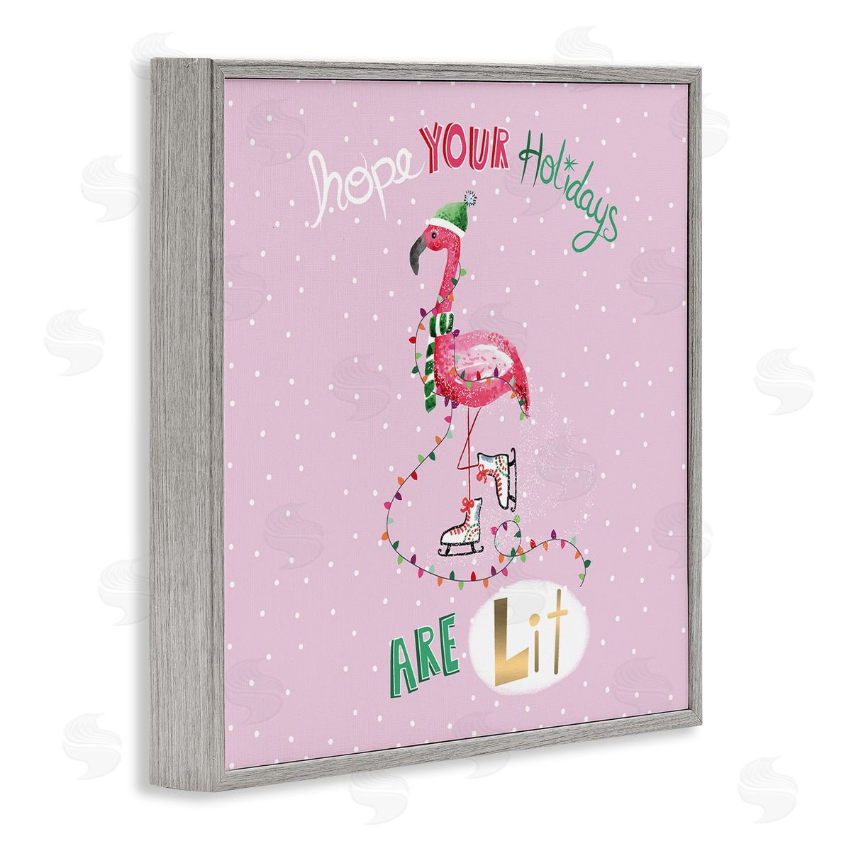 Sharon Lee Lit Holidays Sassy Festive Flamingo Pink Polka Dots Gray Framed Glicee Wall Art Print