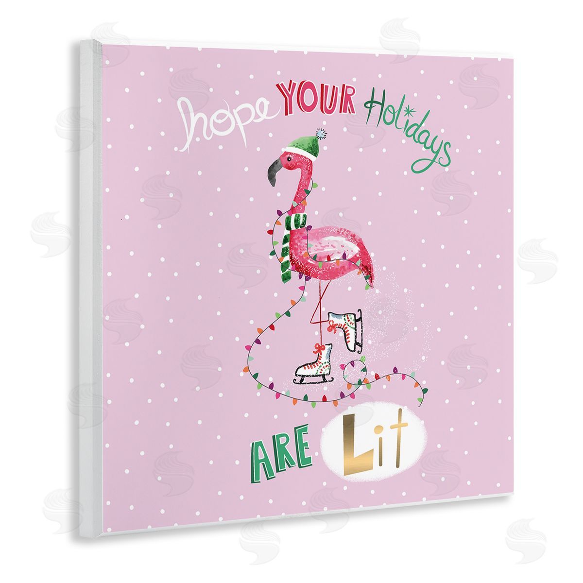 Sharon Lee Lit Holidays Sassy Festive Flamingo Pink Polka Dots Wooden Wall Plaque Art Print