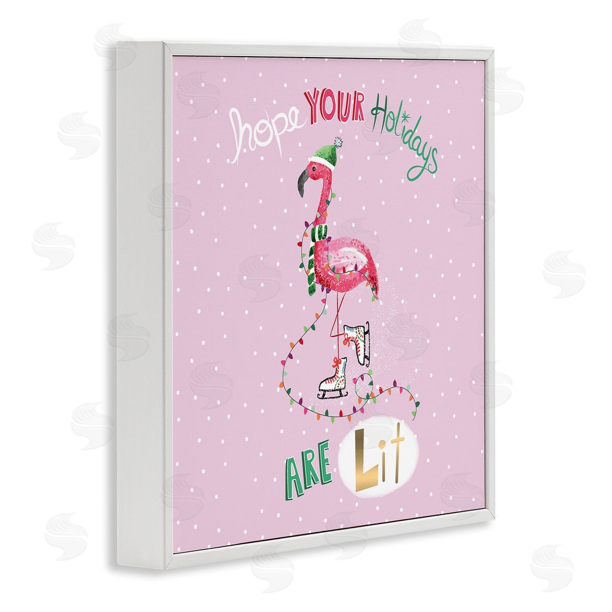 Sharon Lee Lit Holidays Sassy Festive Flamingo Pink Polka Dots White Framed Glicee Wall Art Print