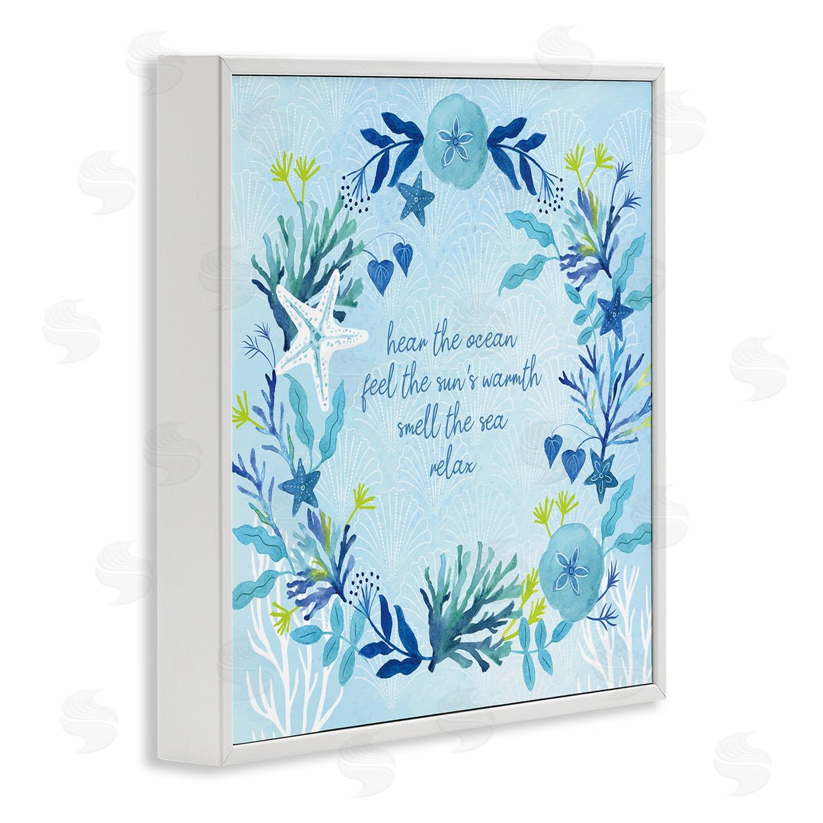 Sharon Lee Relaxing Beach Quote Sea Life Botanical Wreath White Framed Glicee Wall Art Print