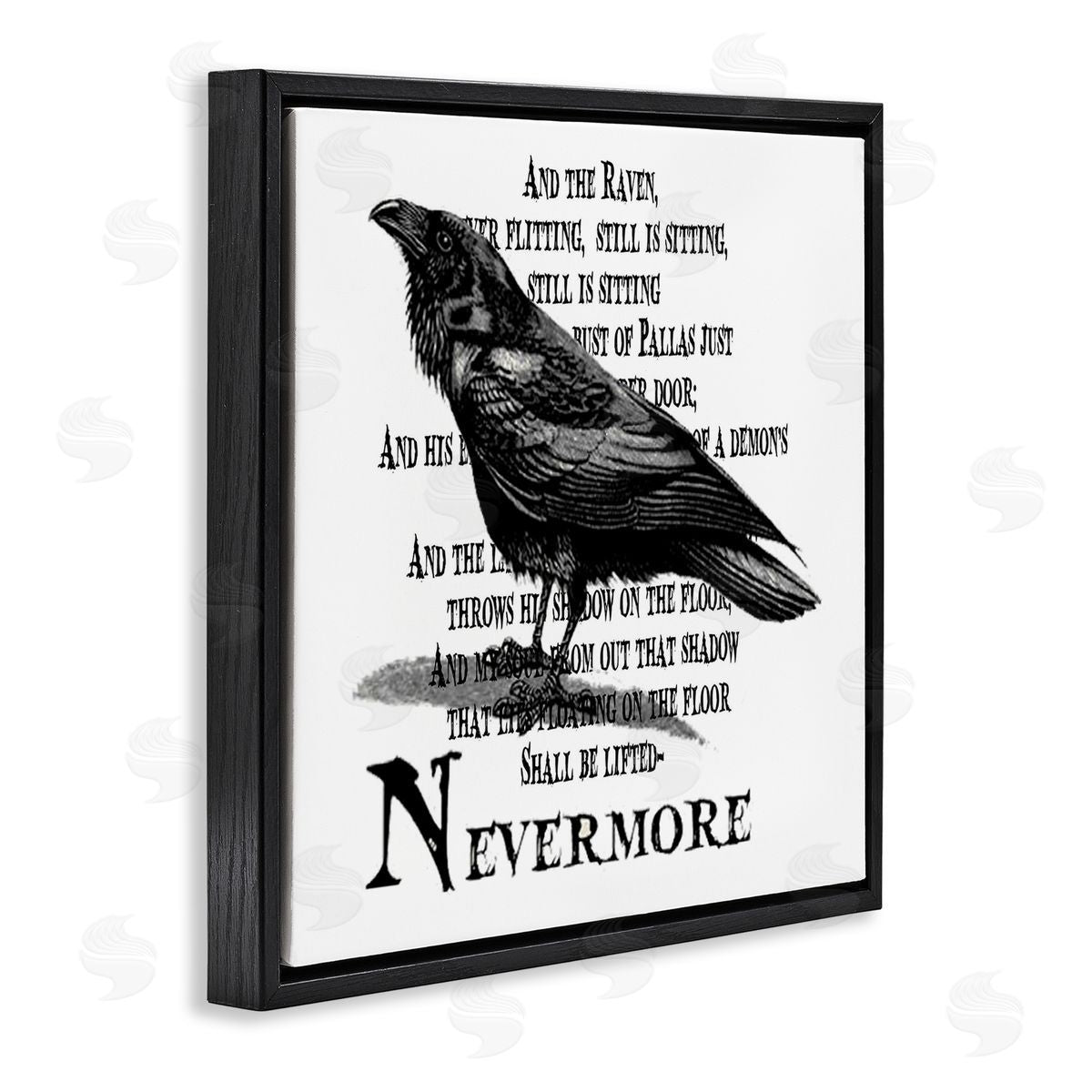 Creepy Halloween Black Crow Raven Black Floating Frame Canvas Wall Art, Home Decor by Lettered and Lined